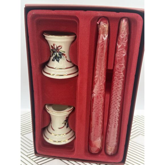 Lennox Holiday Candle Set (2) In The Box With Candles Vintage Christmas - Picture 3 of 5